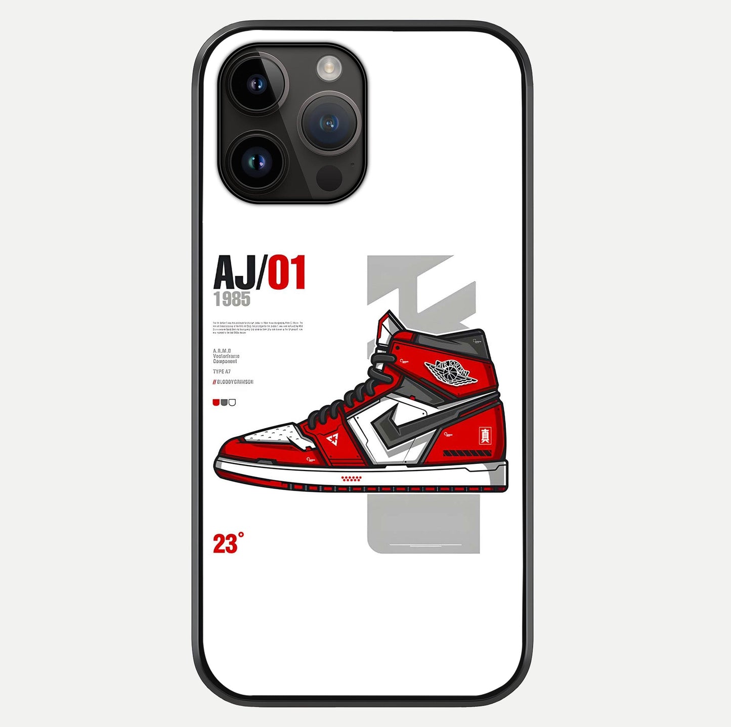 Retro Sneaker Blueprint Glass Case showing full back design in clean flat view with glossy glass finish.