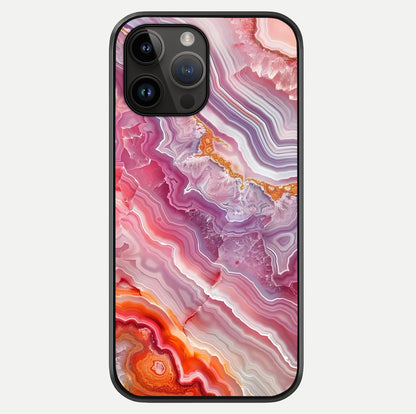 Rose Quartz Marble Glass Case showing full back design in clean flat view with glossy glass finish.