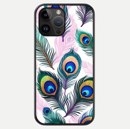 Royal Peacock Feathers Glass Case showing full back design in clean flat view with glossy glass finish.