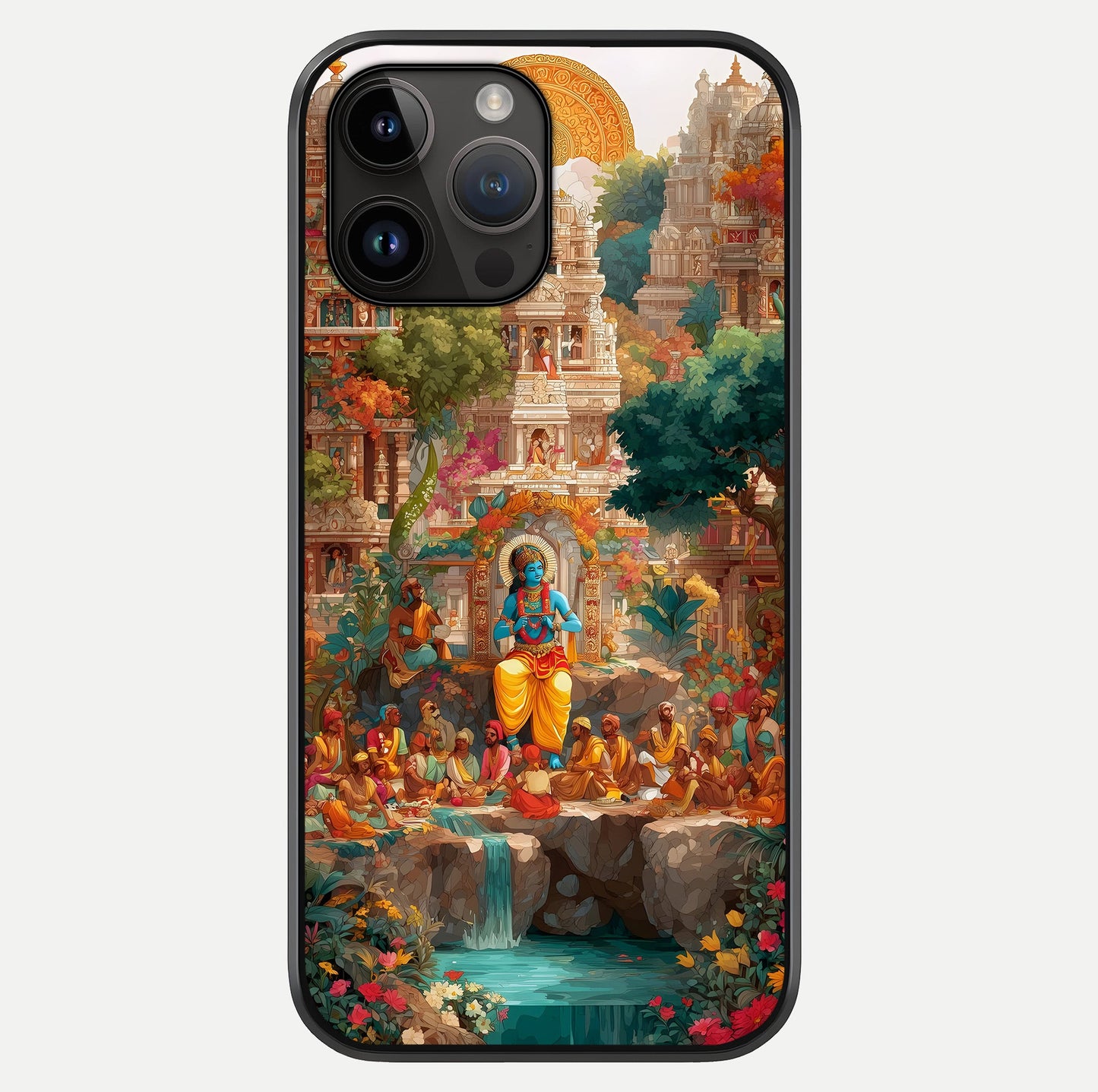 Sacred Sunlight Gods Glass Case showing full back design in clean flat view with glossy glass finish.