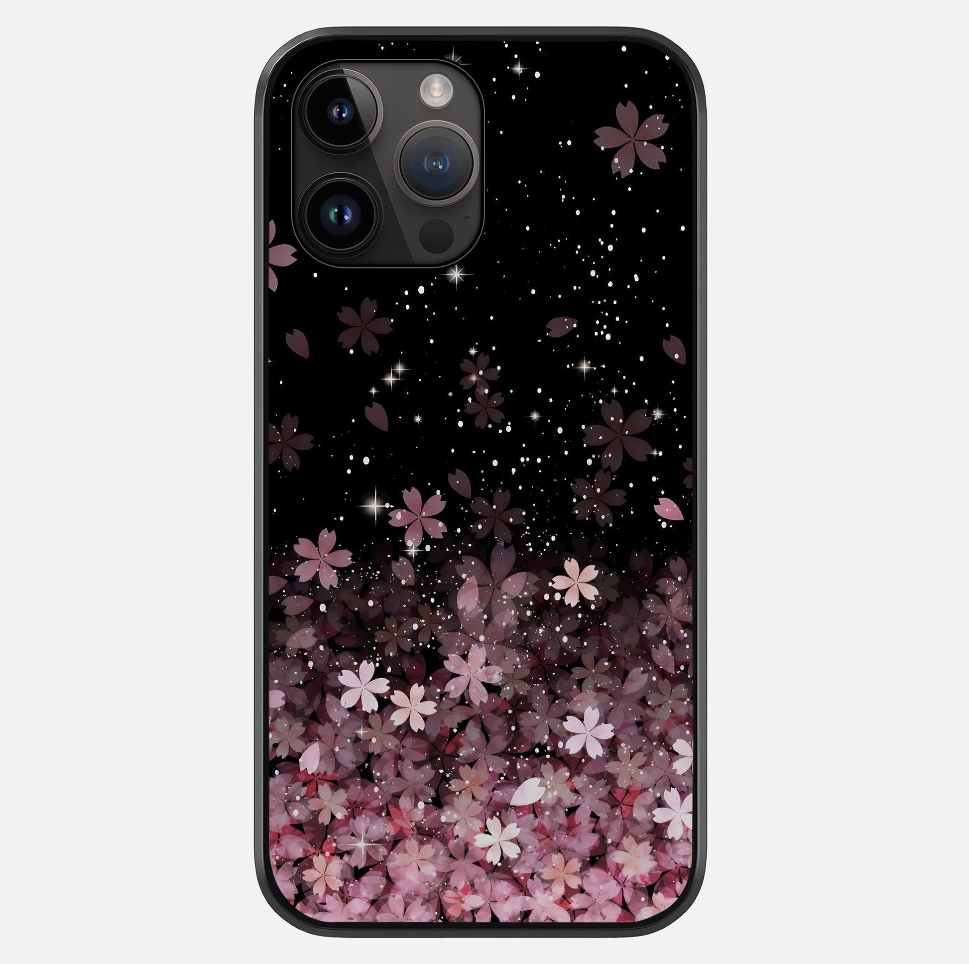 Small Starry Flowers Glass Case showing full back design in clean flat view with glossy glass finish.