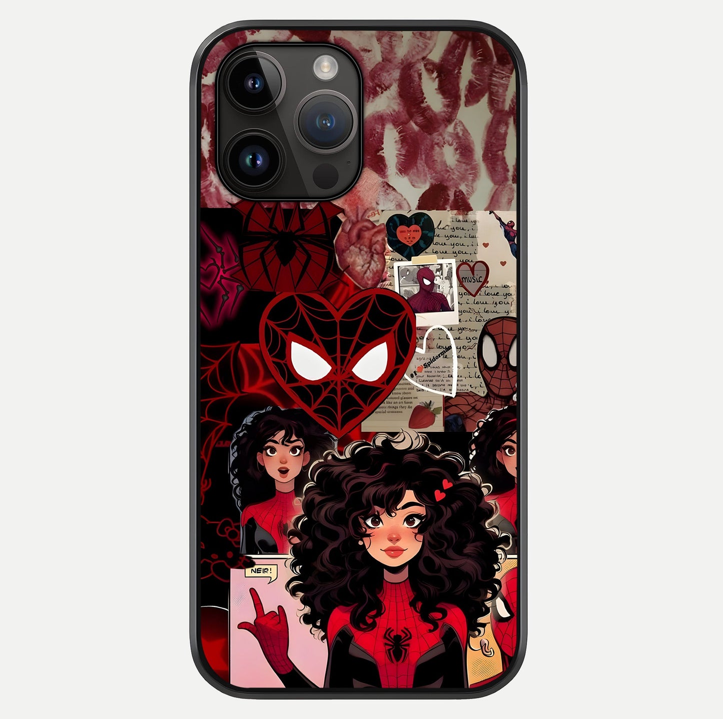 Spider Love Story Glass Case showing full back design in clean flat view with glossy glass finish.