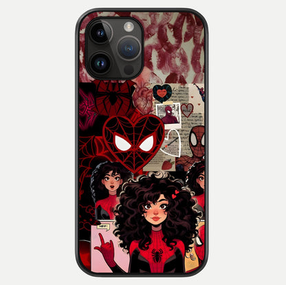 Spider Love Story Glass Case showing full back design in clean flat view with glossy glass finish.