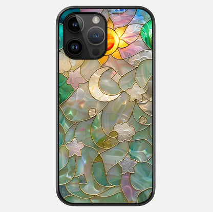 Stained Sunrise Glow Glass Case showing full back design in clean flat view with glossy glass finish.
