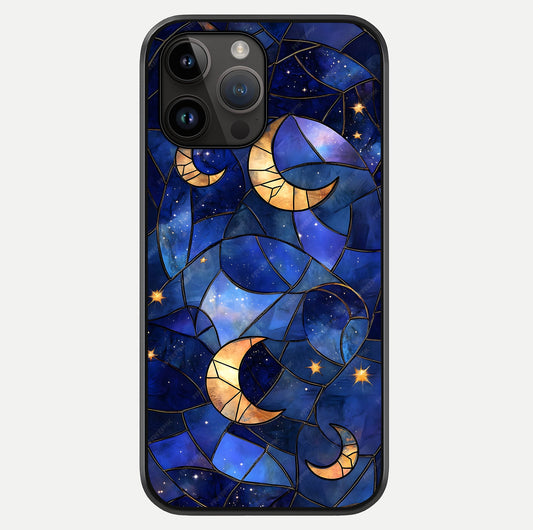 Starlit Sky Tapestry Glass Case showing full back design in clean flat view with glossy glass finish.