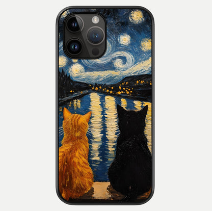 Starry River Cats Glass Case showing full back design in clean flat view with glossy glass finish.