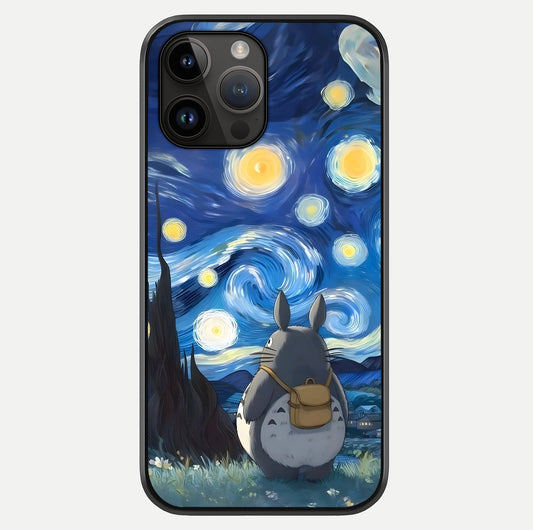 Totoro In Van Gogh Art Glass Case showing full back design in clean flat view with glossy glass finish.