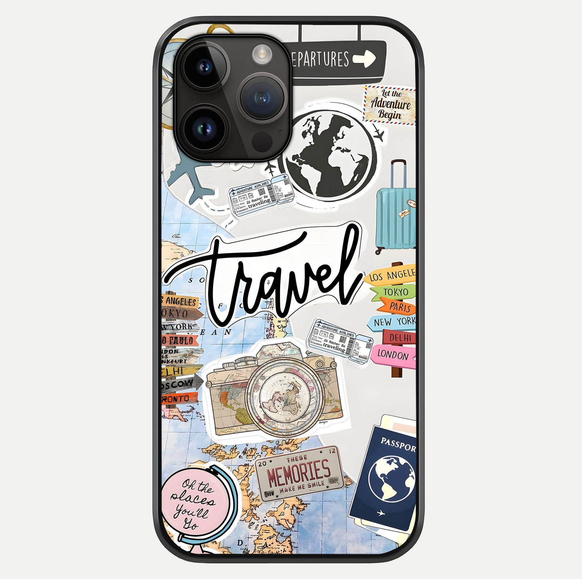 Wanderlust Journal Glass Case showing full back design in clean flat view with glossy glass finish.