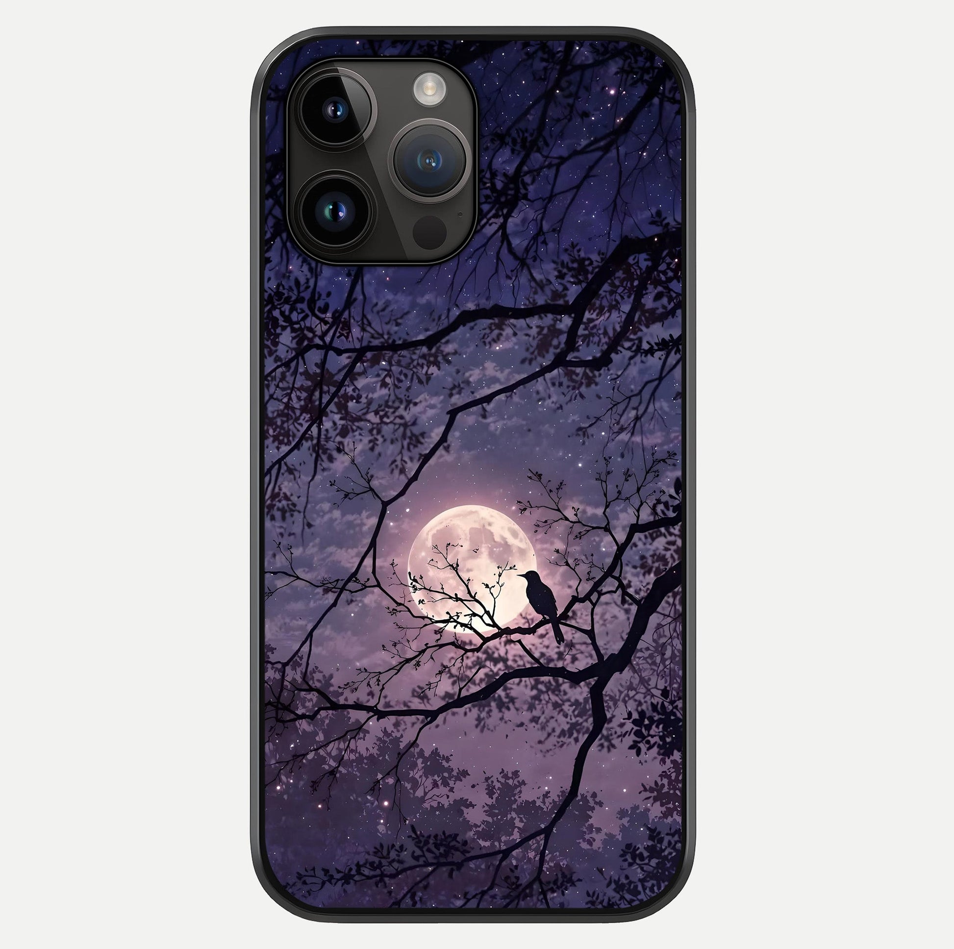 Whispering Moon Silence Glass Case showing full back design in clean flat view with glossy glass finish.
