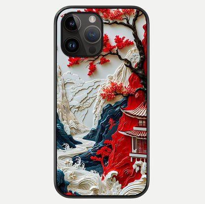 Whispers Of Sakura Waves Glass Case showing full back design in clean flat view with glossy glass finish.