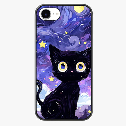 Abstract Cat Art Glass Case showing full back design in clean flat view with glossy glass finish.