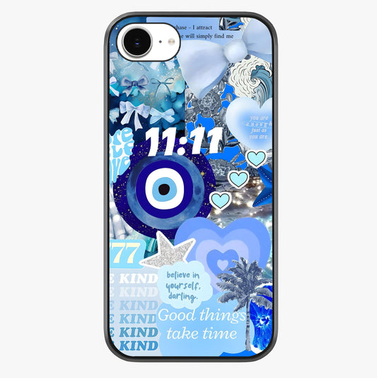 Aesthetic Be Kind Eye Glass Case showing full back design in clean flat view with glossy glass finish.