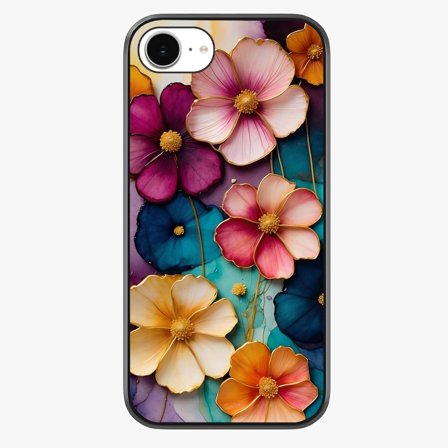 Artlyn Grace Flower Pattern Glass Case showing full back design in clean flat view with glossy glass finish.