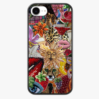 Beaded Fashion Jungle Glass Case showing full back design in clean flat view with glossy glass finish.