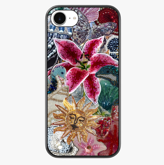 Beaded Garden Fantasy Glass Case showing full back design in clean flat view with glossy glass finish.