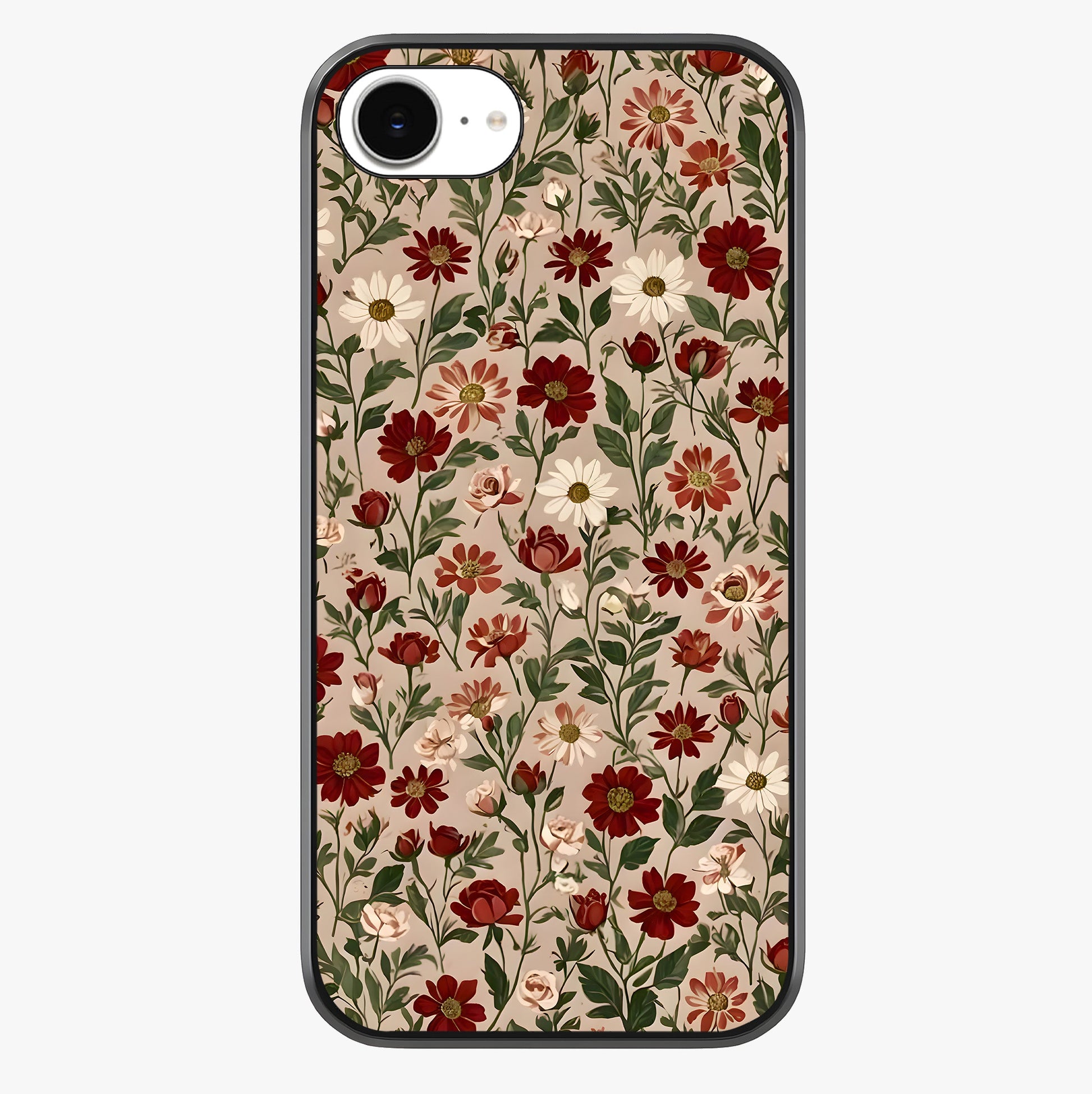 Biege Flower With Leaf Glass Case showing full back design in clean flat view with glossy glass finish.