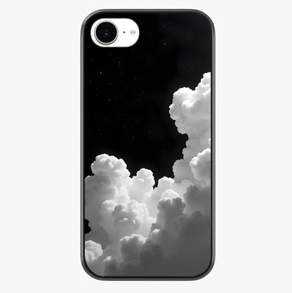 Black Background With White Cloud Glass Case showing full back design in clean flat view with glossy glass finish.