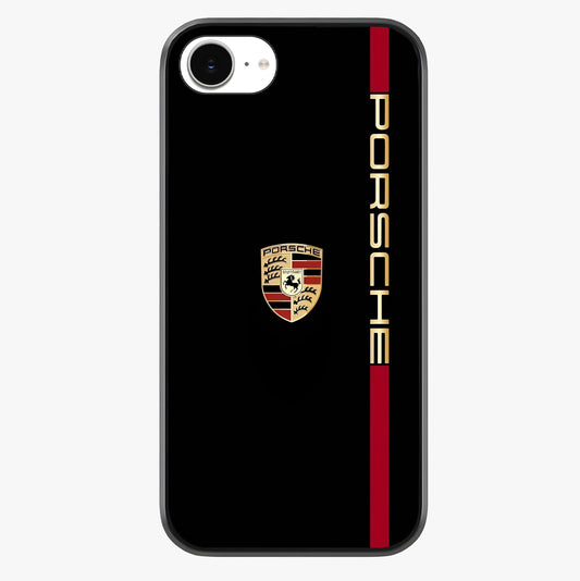 Black Minimal Porsche Glass Case showing full back design in clean flat view with glossy glass finish.