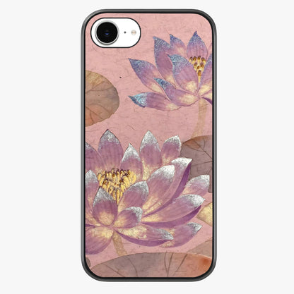 Blossom Mist Lotus Glass Case showing full back design in clean flat view with glossy glass finish.