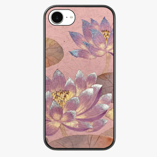 Blossom Mist Lotus Glass Case showing full back design in clean flat view with glossy glass finish.