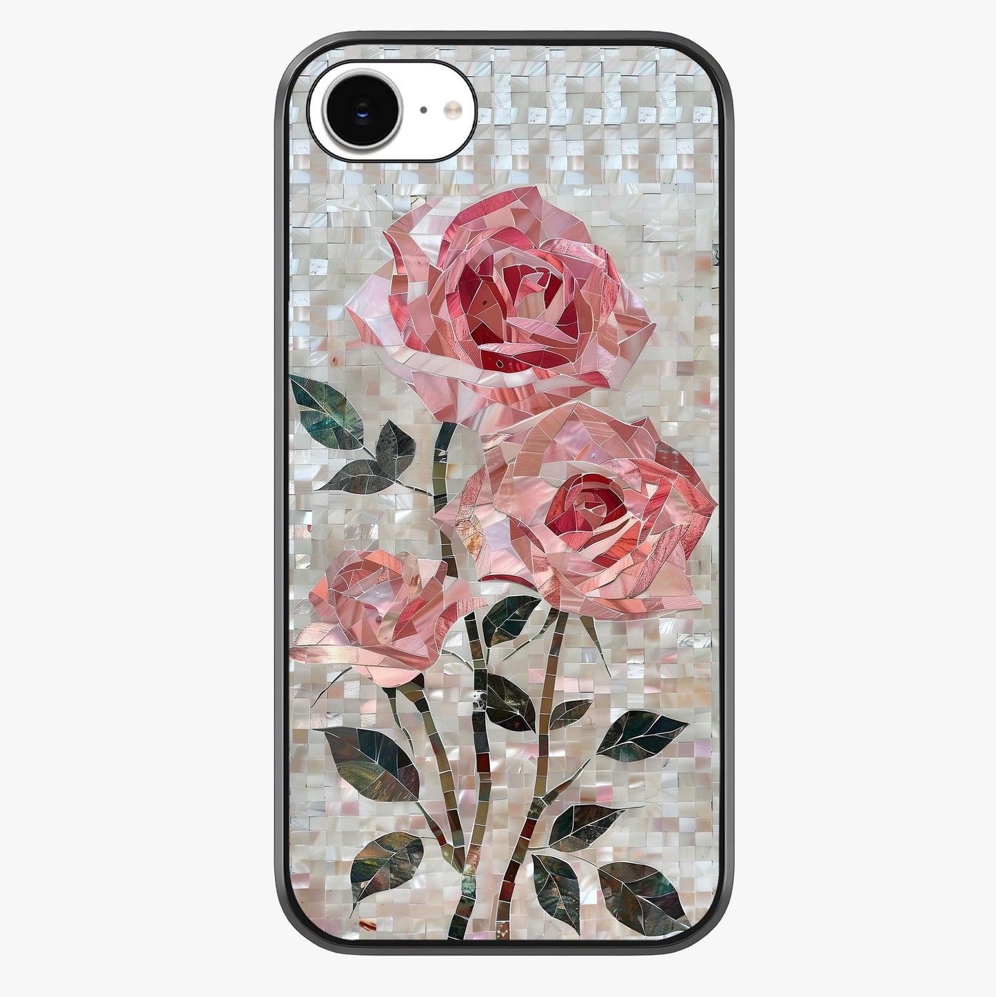 Blush Mosaic Bloom Glass Case showing full back design in clean flat view with glossy glass finish.