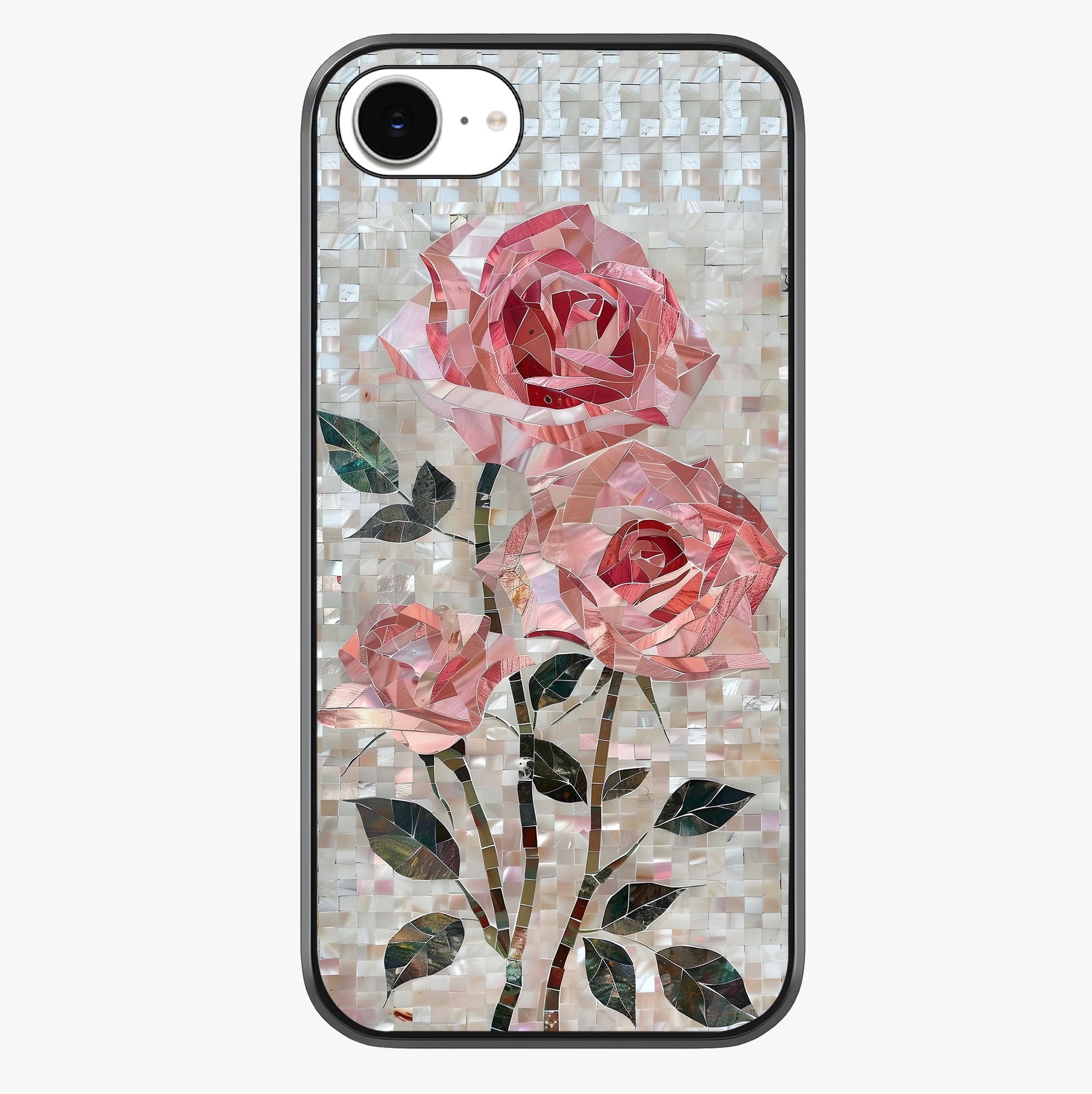 Blush Mosaic Bloom Glass Case showing full back design in clean flat view with glossy glass finish.