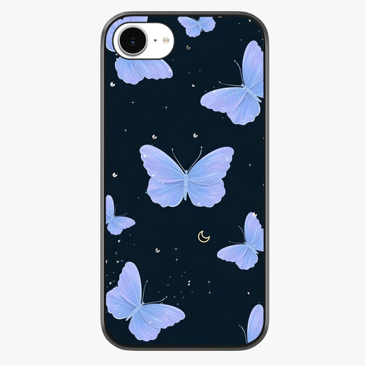 Butterfly With Stars Pattern Glass Case showing full back design in clean flat view with glossy glass finish.