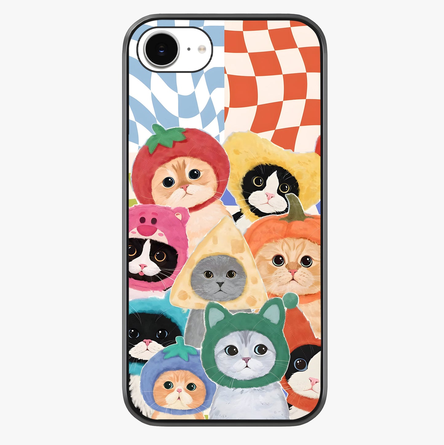 Cats In Fruits Glass Case showing full back design in clean flat view with glossy glass finish.