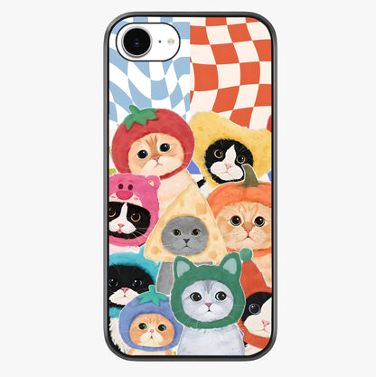 Cats In Fruits Glass Case showing full back design in clean flat view with glossy glass finish.