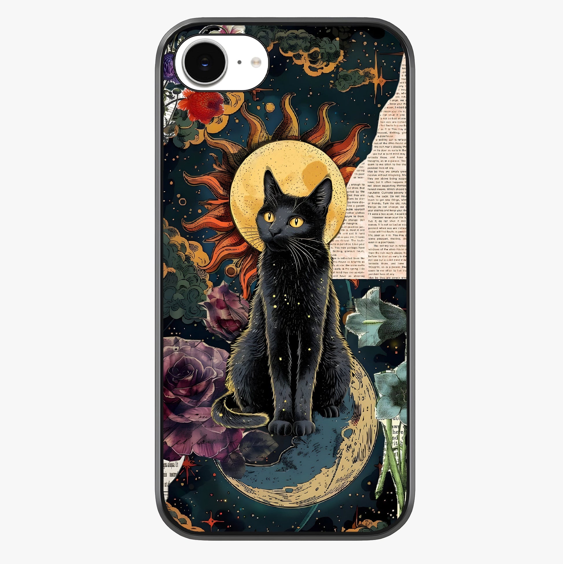 Celestial Black Cat Glass Case showing full back design in clean flat view with glossy glass finish.