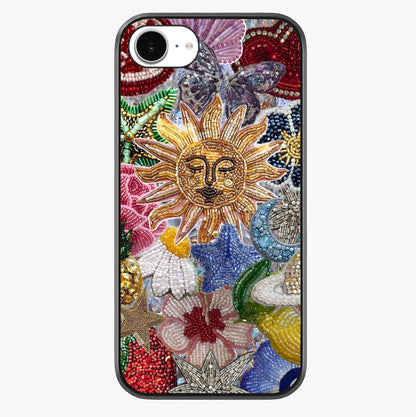 Celestial Floral And Playful Glass Case showing full back design in clean flat view with glossy glass finish.