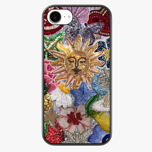 Celestial Floral And Playful Glass Case showing full back design in clean flat view with glossy glass finish.