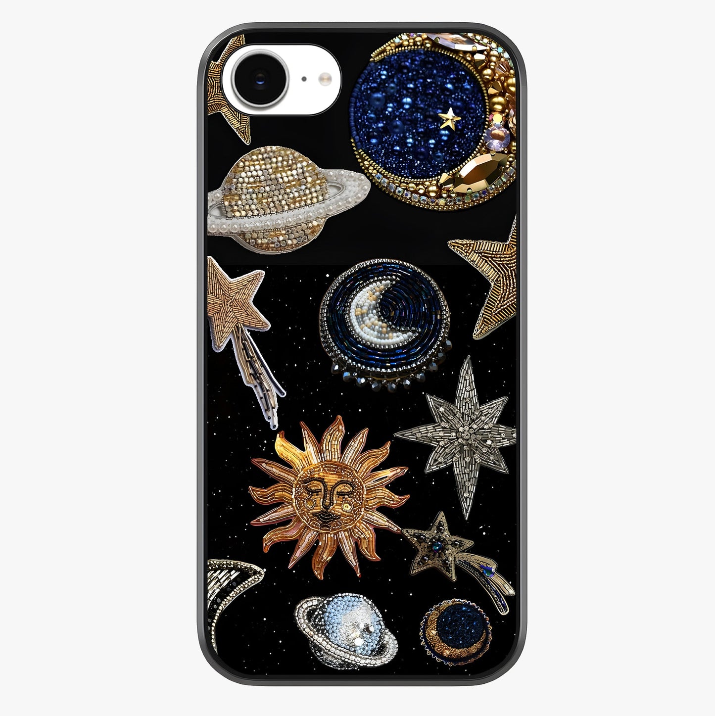 Celestial Gem Constellations Glass Case showing full back design in clean flat view with glossy glass finish.