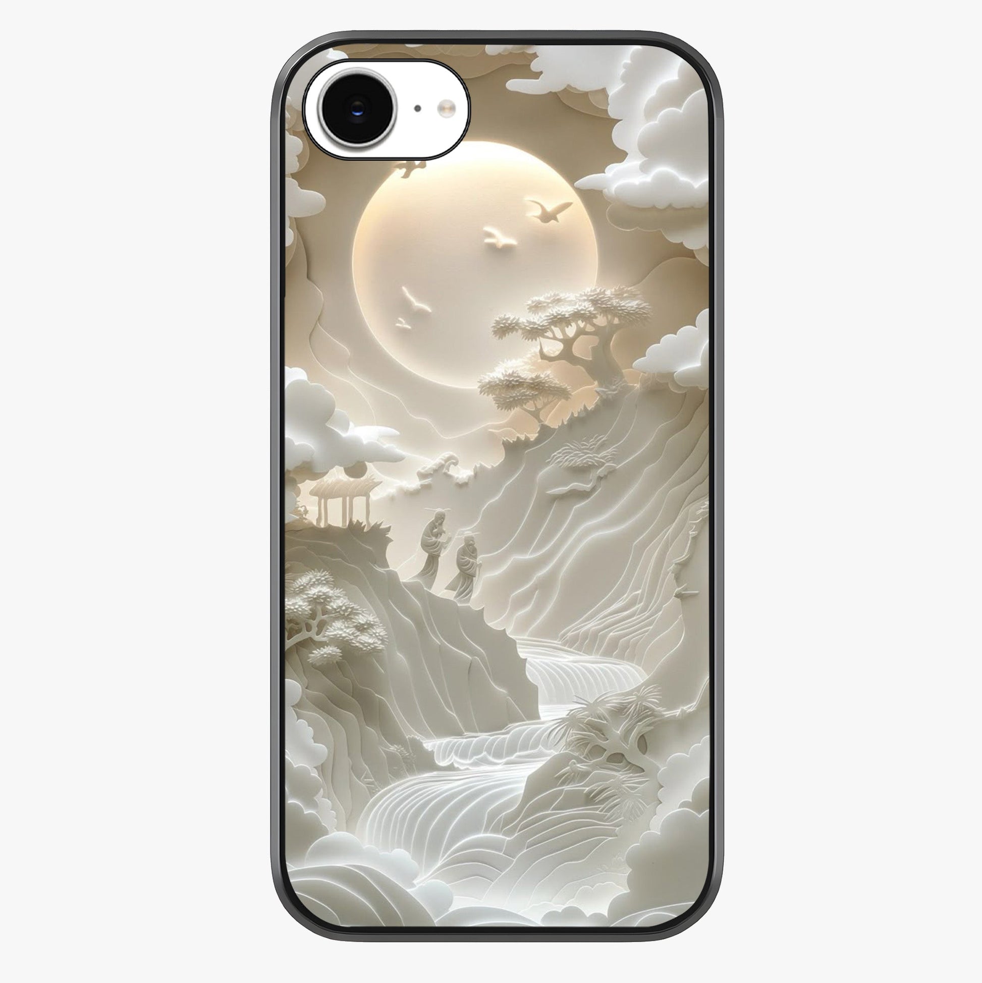 Celestial Origami Glass Case showing full back design in clean flat view with glossy glass finish.