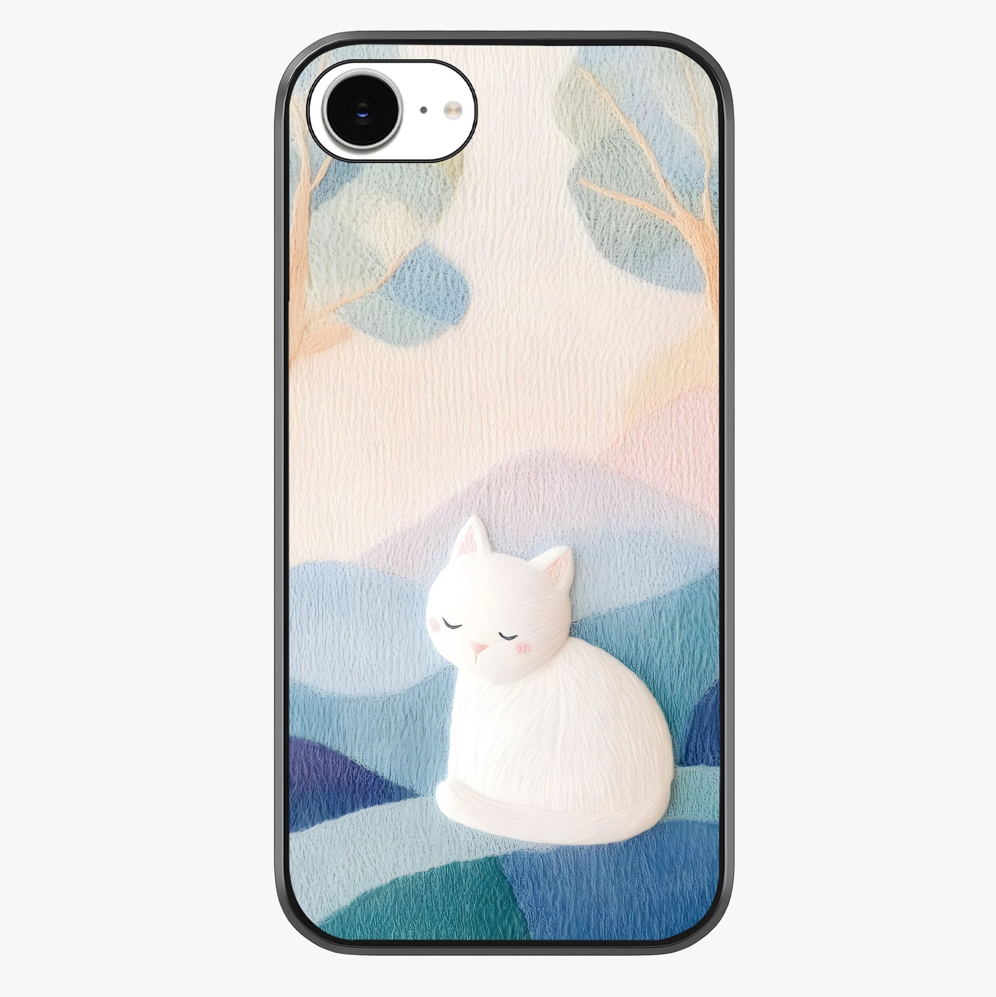 Cotton Dream Cat Glass Case showing full back design in clean flat view with glossy glass finish.