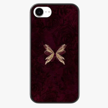 Crimson Fade Butterfly Glass Case showing full back design in clean flat view with glossy glass finish.