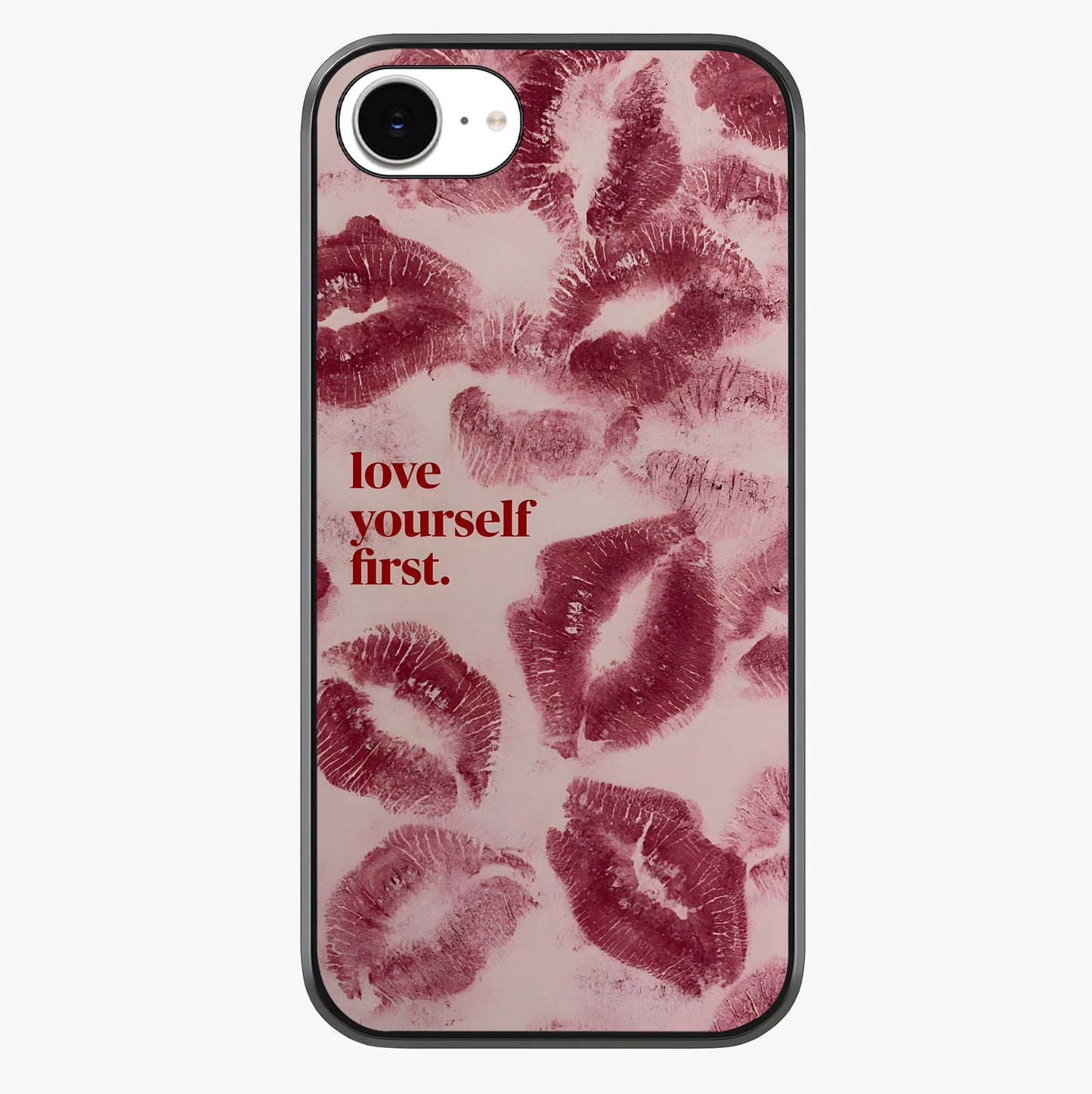Crimson Kiss Love Glass Case showing full back design in clean flat view with glossy glass finish.