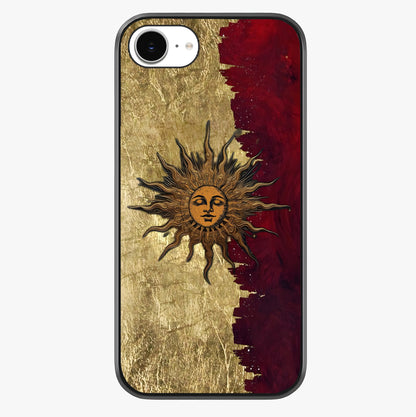 Crimson Sun Majesty Glass Case showing full back design in clean flat view with glossy glass finish.