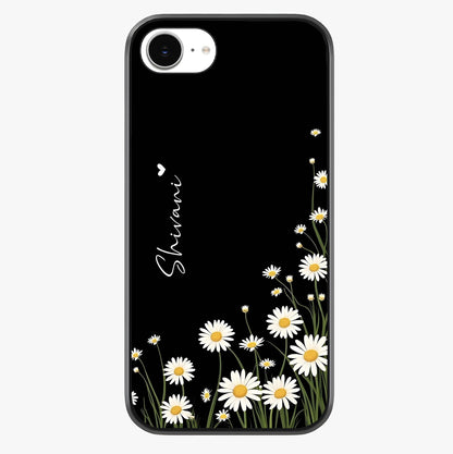 Daisy Cascade Custom Name Glass Case showing full back design in clean flat view with glossy glass finish.