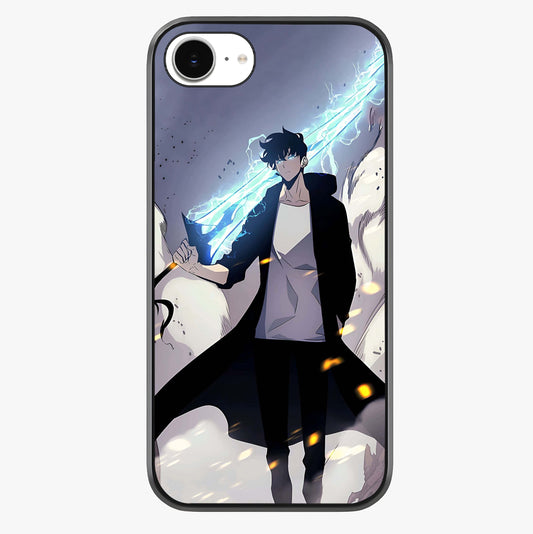 Dark Lightning Anime Warrior Glass Case showing full back design in clean flat view with glossy glass finish.