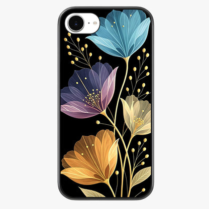 Delicate Multicolor Flowers Glass Case showing full back design in clean flat view with glossy glass finish.