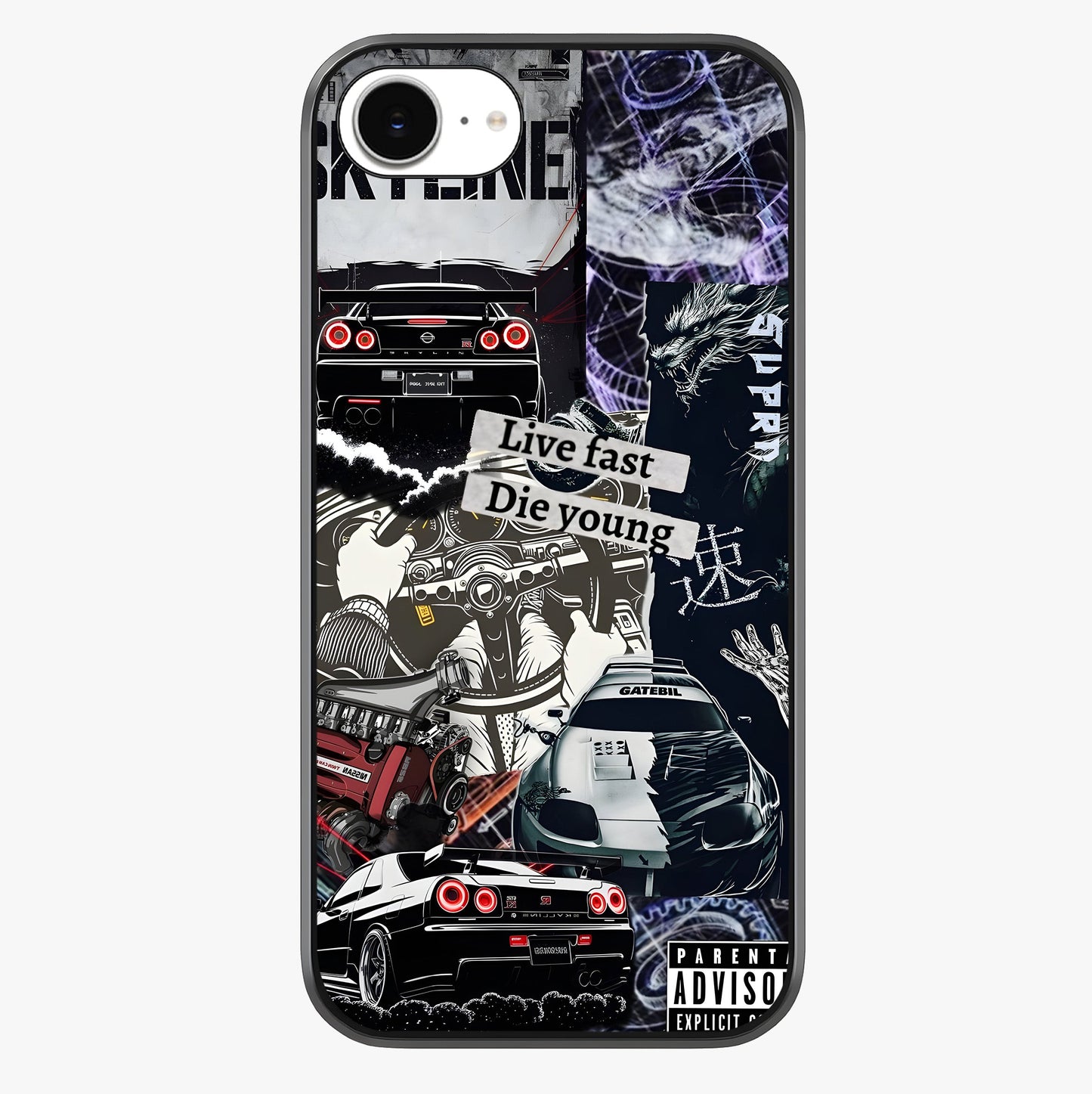 Die Young Glass Case showing full back design in clean flat view with glossy glass finish.