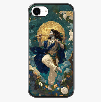 Divine Krishna Art Glass Case showing full back design in clean flat view with glossy glass finish.