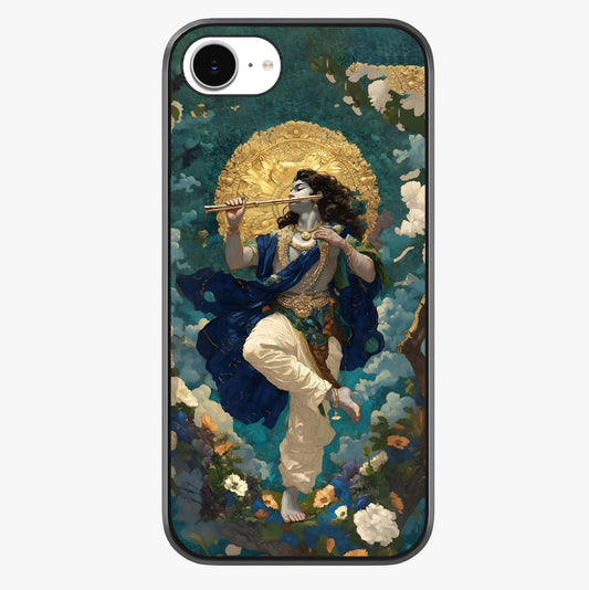 Divine Krishna Art Glass Case showing full back design in clean flat view with glossy glass finish.