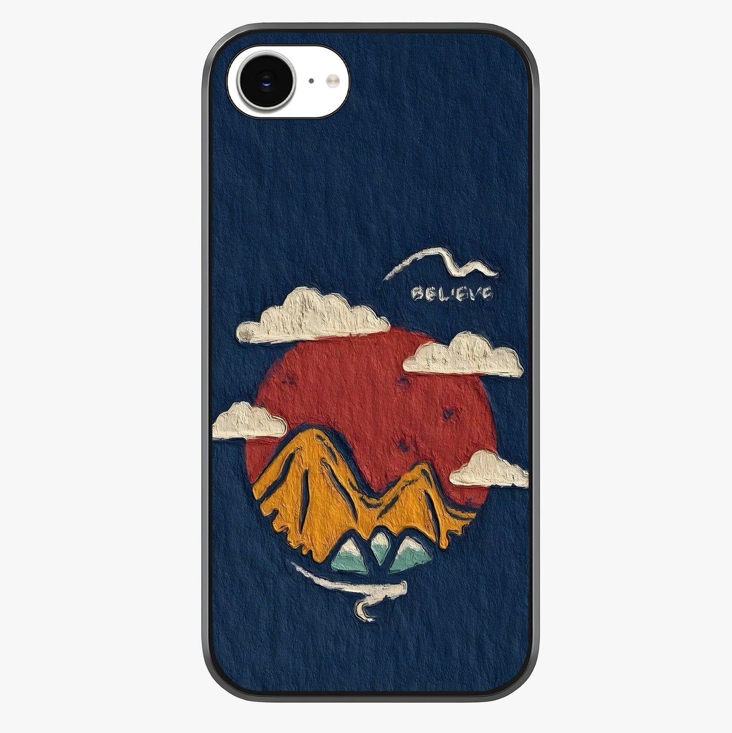 Dream Beyond Mountains Glass Case showing full back design in clean flat view with glossy glass finish.