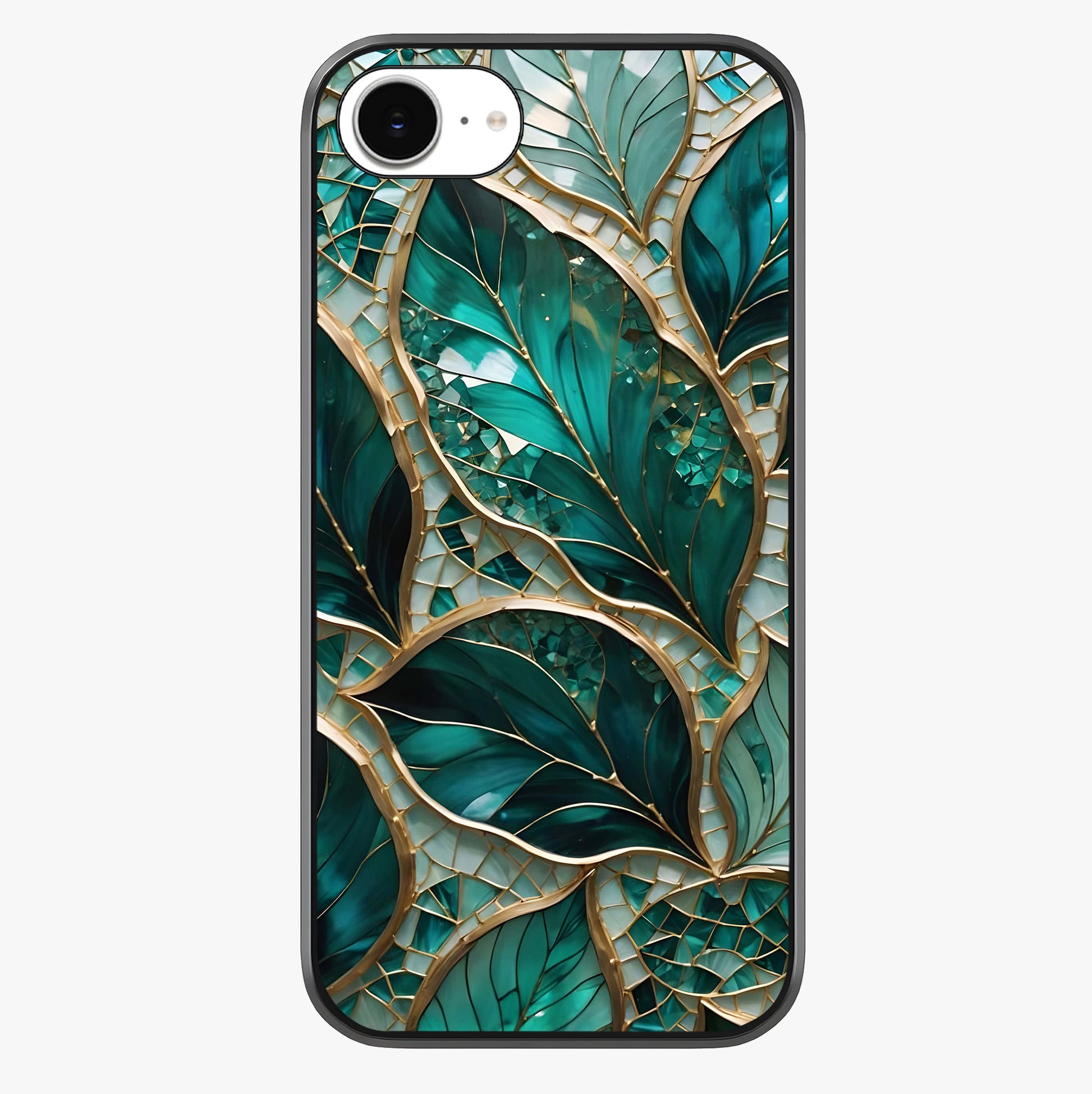 Emerald Leaf Glass Glass Case showing full back design in clean flat view with glossy glass finish.