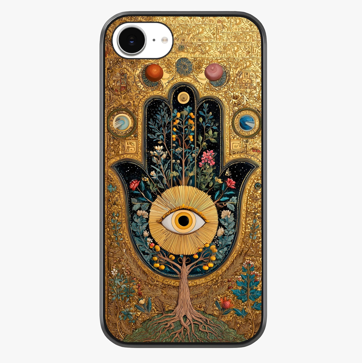 Ethereal Evil Eye Glass Case showing full back design in clean flat view with glossy glass finish.