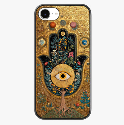 Ethereal Evil Eye Glass Case showing full back design in clean flat view with glossy glass finish.