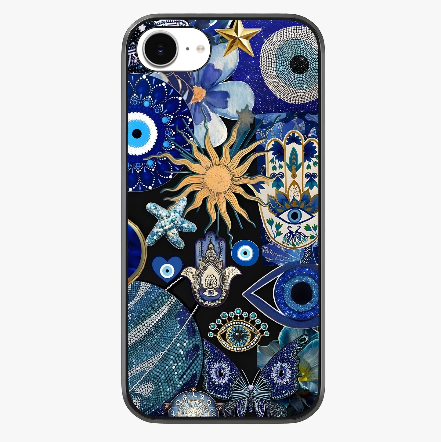 Evil Eye Charm Mix Glass Case showing full back design in clean flat view with glossy glass finish.