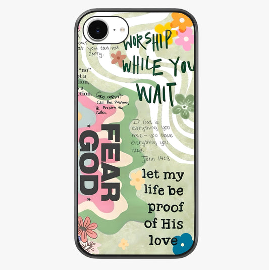 Faith Over Fear Glass Case showing full back design in clean flat view with glossy glass finish.